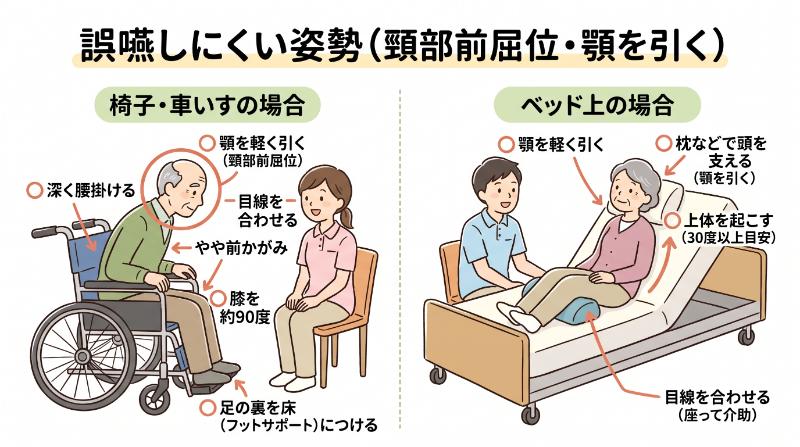 誤嚥しにくい姿勢の説明イラスト